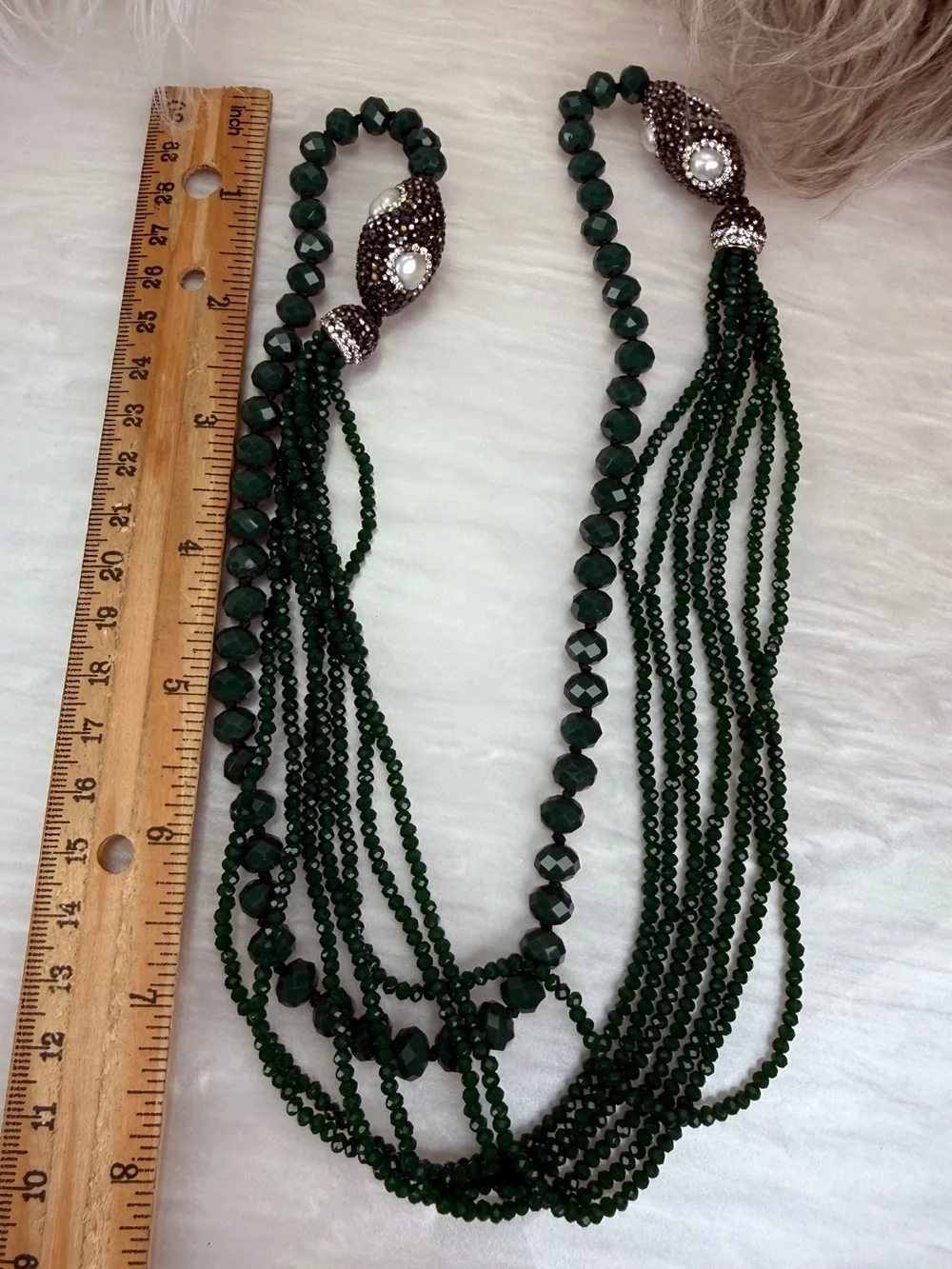 Emerald Green Multi Strand Faceted Bead Ornate Slip On Statement Necklace